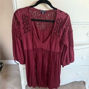 American Eagle Outfitters Deep Red Lace Accent Blouse